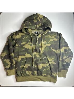 Obey Worldwide Mens Small Quarter Zip Hoodie Camo Pockets Embroidered Streetwear